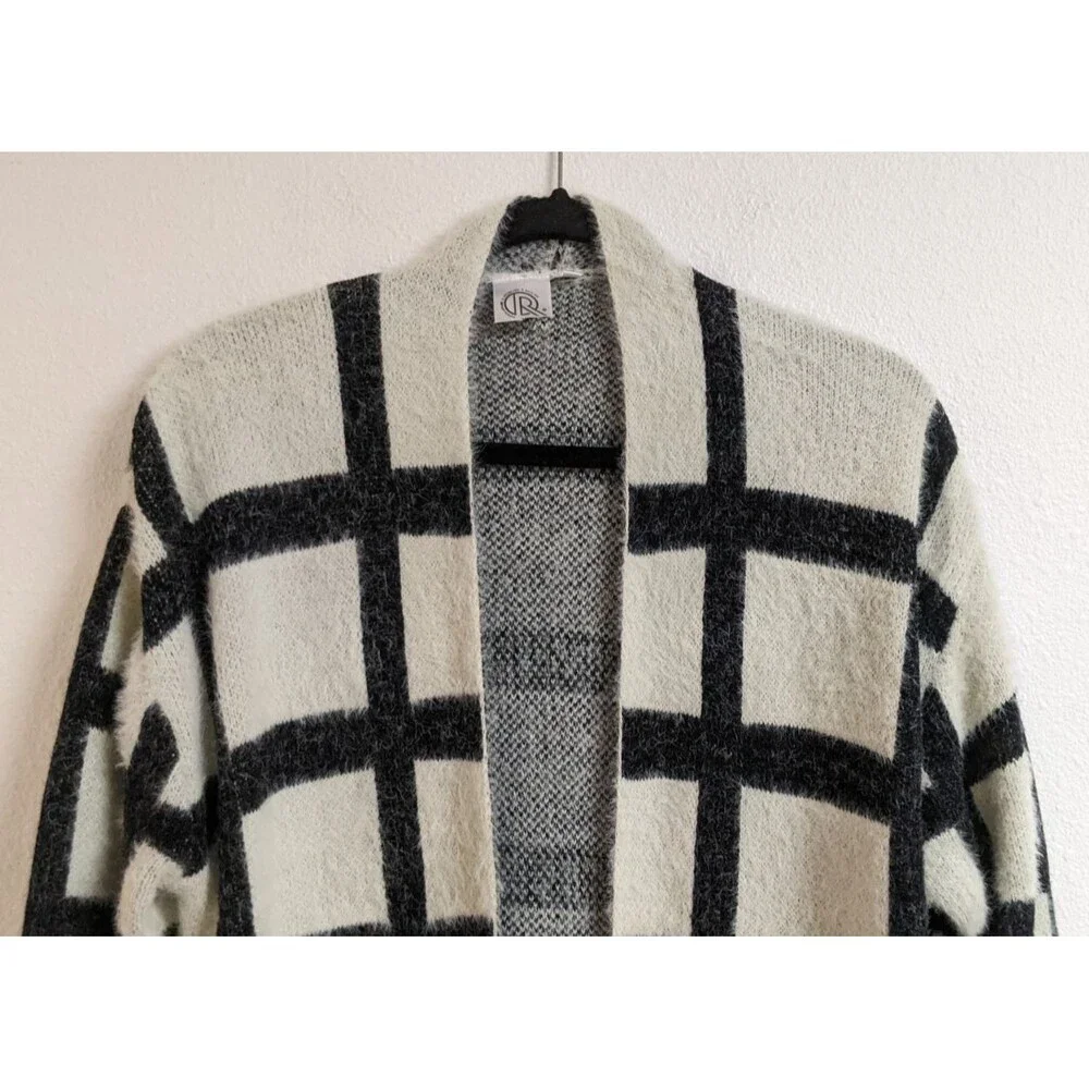 Women's Fashion Apparel & Accessories Black/White Long Duster Open Sweater S/M - Picture 2 of 9